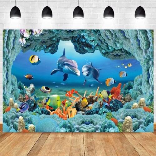 Seabed Dolphin Photo Backdrop Underwater World Party Ocean Sea Fish Photography Background Studio Prop Decoration Banner