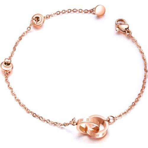 Korean version of digital double ring circle bracelet Titanium steel rose gold plated bracelet Ladies bracelet
