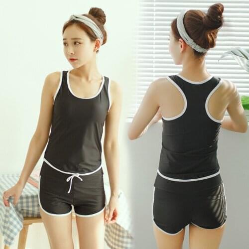 Swimsuit Female Student Split Conservative Flat-Angle Small Chest Gathered To Cover Belly Was Thin And Skinny Sports Swimwear