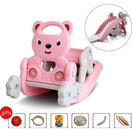 Rocking Horse Chair Slide With Basketball Hoop 2 In 1 Children Playground Trojan Set Baby Birthday Gifts1-6years old