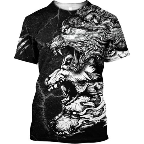 Mens Casual Viking 3D Print T-Shirts Dark Wolf Tattoo Hip-Hop Tshirts Summer Harajuku Tees Wome Unisex Short Sleeve Tops 06