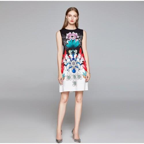 LUKAXSIKAX 2020 New Summer Women Sleeveless Vest Dress High Quality Retro Flowers Pattern Print Slim Mini Dress Elegant Dress