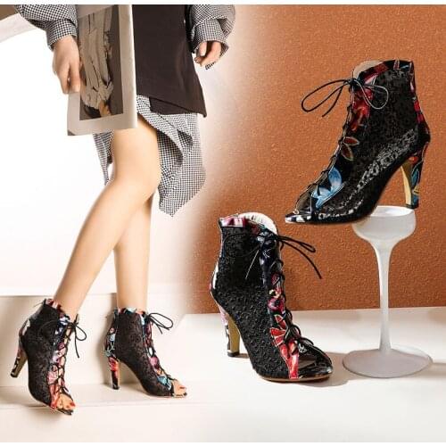 New Cross-strap Sandals Women 2021 Mesh Peep Toe Sandals Female Mixed Colors High Heels Womens Spring Shoes Plus Size 43