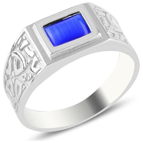 Silverlina Silver Navy Blue Cat 'S Eye Stone Ring