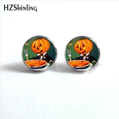 ED-0014 New Steampunk Pumpkin Earrings Vintage Halloween Pumpkin Jewelry Glass Dome Earrings for Women Children Gift HZ4