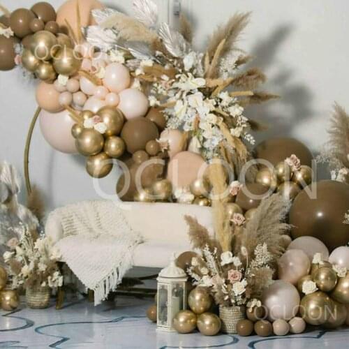 144pcs Balloon Garland Arch Kit Coffee Apricot Gold 4D Foil Balloon for Wedding Birthday Anniversary Party Decoration Supplies