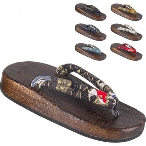Japanese Style Mens Summer Wooden Slides Flat Heel Cosplay Shoes Vintage Beach Slippers Casual Flip Flops Cosplay Shoes