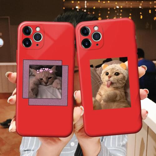 Cute Animal Cat Red TPU Phone Case for iPhone 6S 7 8 Plus X XR XS 11 12 mini Pro Max Silicone Protective Sleeve