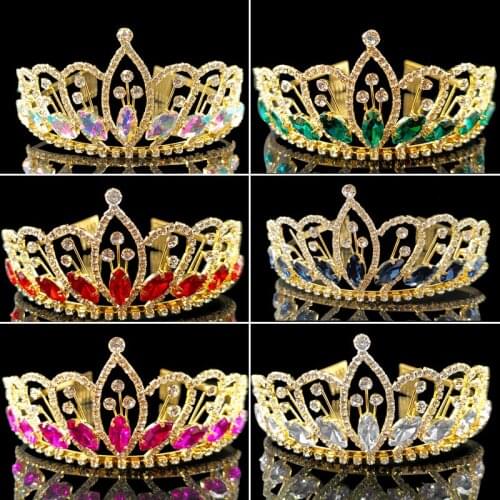 AINAMEISI Luxury Crystal Bridal Tiaras Princess Crowns Queen Pageant Prom Gold Rhinestone Women Wedding Hair Accessory