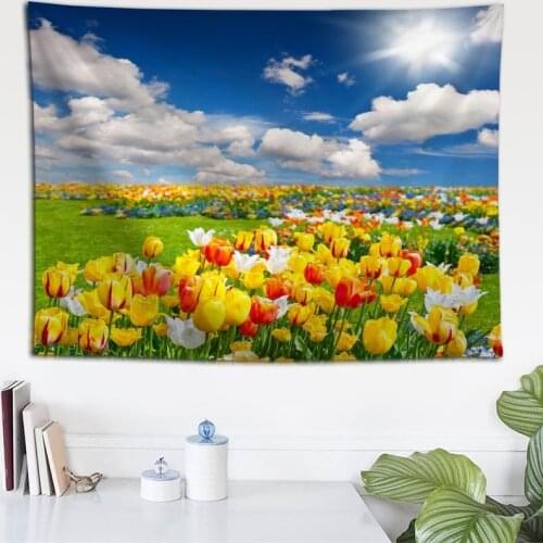 Fabric Valance Tapestry Wall Hanging Custom Red Flowers Tulips Bedroom Living Room Blanket Yoga Beach Towel Tablecloth