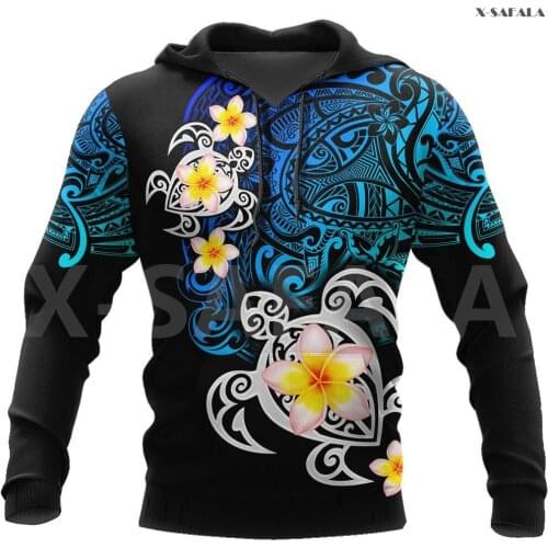 Polynesia Turtle Hibiscus Deep Sea Tattoo 3D Over Printed Hoodie Man Women Unisex Outwear Zipper Pullover Sweatshirt Casual