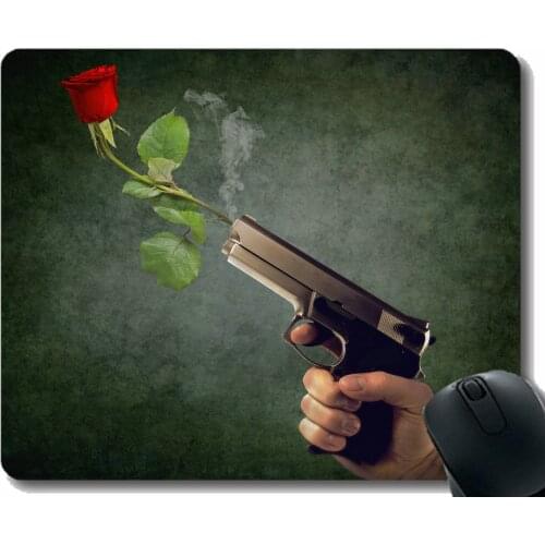 Your own Customized Mousepad,Rose hand weapon gun pistol shooting Rubber Base Mouse Pads