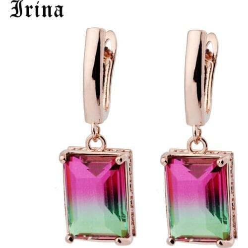 Irina Rose Gold Color Colourful Crystal Dangle Earrings Geometry for Women Girls Bohemia Gift Dropshipping Jewelry Wholesale