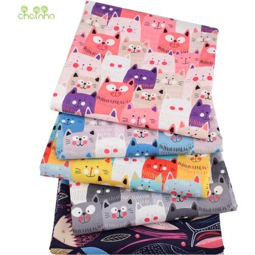 Chainho,Cats & Fishes Cartoon Digital Printing Waterproof Fabric,For DIY Quilting&Sewing Suitcases,Handbags,Tablecloth Material