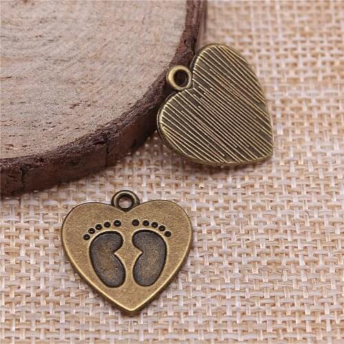 WYSIWYG 10pcs 19x18mm 2 Colors Antique Bronze Plated Heart Feet Pendants Feet Heart Charm Feet Heart Pendants