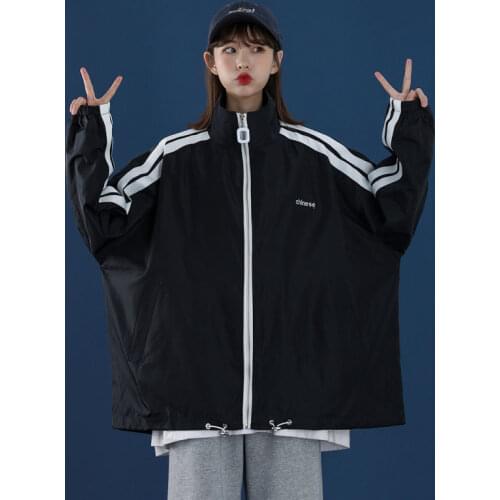 Baseball Jackets Women‘S Autumn Winter Oversized Ulzzang Chic Overwear Vintage Causal BF Stand-Up Collar Zipper Sports Jacket