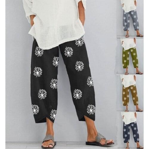 Women Casual Harem Pants Summer Elastic Waist Wide Leg Pants Vintage Floral Printed Trousers Female Loose Pantalon Plus Size