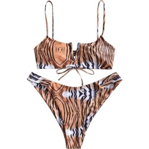 Womens split bikini swimsuit sexy Leopard cow Print bikini swimsuit bathing suit women mayo bikinis set shorts sets summer