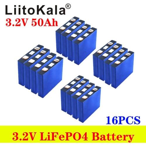 16pcs LiitoKala 3.2V 50Ah LiFePO4 Max Continuous 150A Discharge For 12V 24V 36V 48V 50Ah E-Scooter Golf Cart Electric Wheelchair