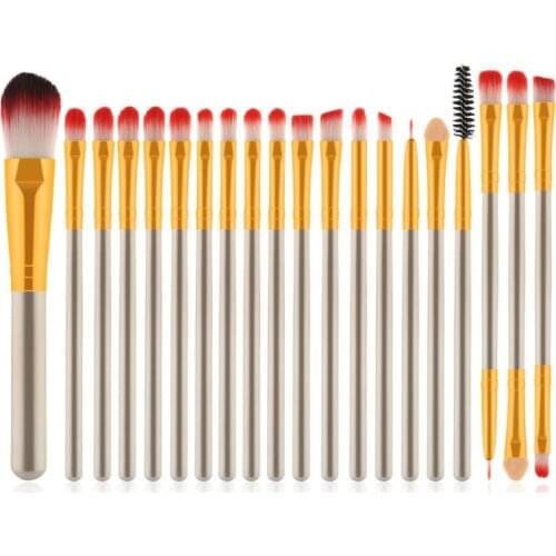 20Pcs Silver Red/Gold Wooden Handle Brown Gold Tube Eye Makeup Brush Set Blooming Outline Tool To Create A Refined Look #LR1