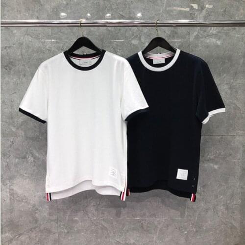 2021 Fashion TB THOM Brand T-shirt O-Neck Patchwork Short-sleeved T-shirt Men Women Cotton Couple Solid Summer Casual Clothing