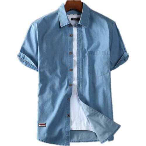 2021 Summer New Mens Plus Size Denim Shirt Classic Fashion Business Casual Thin Short-sleeved Denim Shirt Jacket Male Brand Top