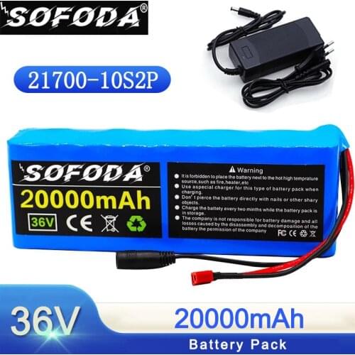 36V 20A 21700 Lithium Battery Pack 10S2P 20000mAh 500W high power for electric bicycle scooter built-in 20A BMS + 42V 2A Charger