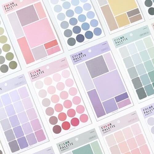 4sheets Morandi Color Palette Circle Square Index Sticker Calendar Memo Planner Writable Paper Sealing Stickers Office Supplies