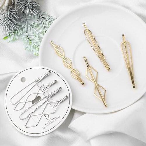 4Pcs/Set Korea Simple Metal Rhombus Hair Clips Gold Silver Color Geometric Girls Hairpins Fashion Barrettes Hair Accessories
