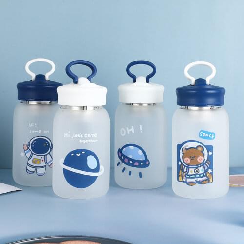 460/600ml Cartoons Water Bottle Sports Glass Bottle INS Cute Universe Outdoor Travel Portable Leakproof Drink Bottle