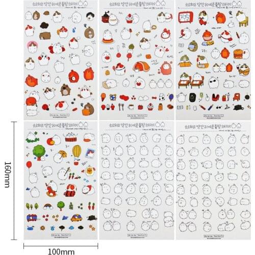 6 Pcs/Set Molang Cartoon Rabbit Decorative Stickers Mobile Phone Stickers Stationery Diy Album Stickers