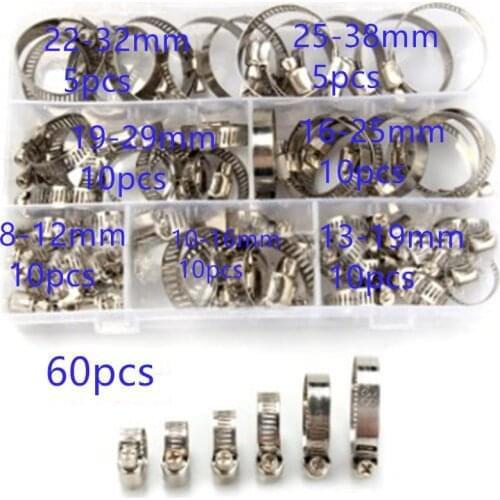 60/80/100 PCS/Box Multi Size 8mm-44mm Stainless Steel Hoop Clamp Hose Clamp Stainless Steel Set automotive pipes clip Fixed tool