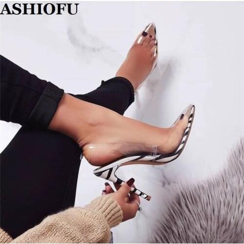 ASHIOFU Hot Sale Handmade Ladies High Heels Pumps PVC-leather Slingback Sexy Party Prom Shoes Large Size Evening Fashion Shoes