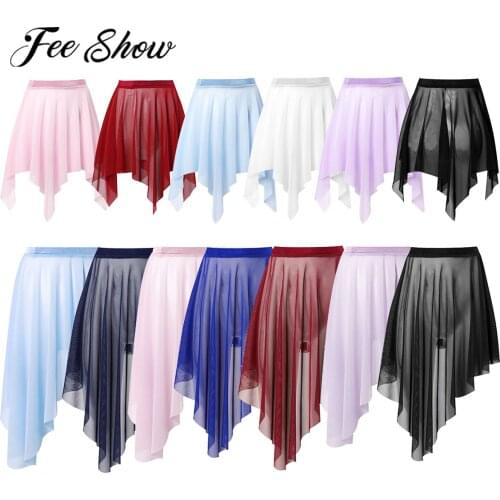 Kids Girls Ballet Dance Skirts Pure Color Irregular Cut Tulle Skirt Children Modern Lyrical Dance Pull-on Wrap Skirt Dancewear