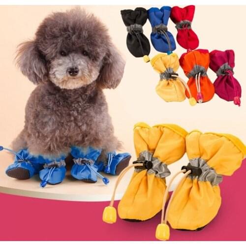 4PCS Dog Shoes Reflective Strips Anti-slip Puppy Shoes Fashion Sneakers Warm Pet Boots Casual Shoes for Teddy Small Middle Dog