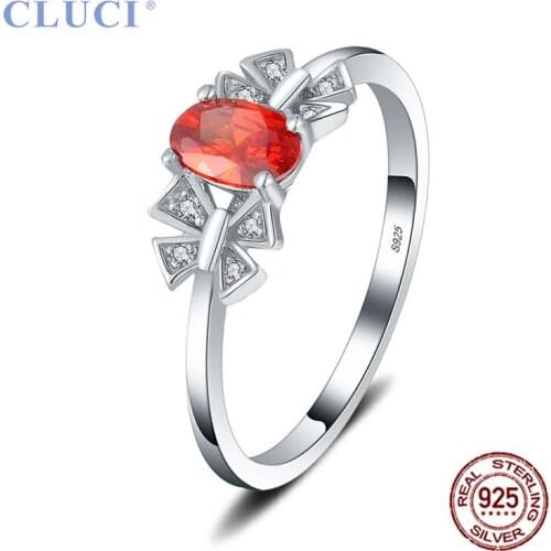 CLUCI Real 100% 925 Sterling Silver Red Cubic Zircon Wedding Ring for Women Silver 925 Queen Bowknot CZ Girls Ring DR1075SB