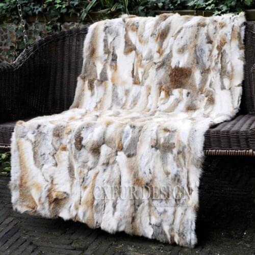 CX-D-11B Patchwork Rabbit Fur Blankets Rugs Wholesale Rabbit Real Fur Blanket ~ DROP SHIPPING