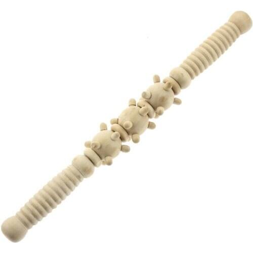 33cm Long Wooden Home Spa Muscle Roller Stick Cellulite Blaster Deep Tissue Fascia and Trigger Point Release Self Massage Tool