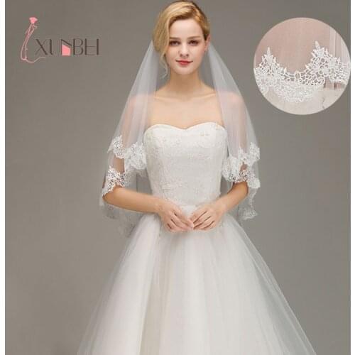 Veu de Noiva Cheap 1.5M Bridal Veils With Combs White Ivory Short Wedding Veils Appliques Edge Bride Veils Wedding Accessories