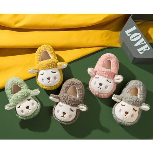 Childrens Shoes 1-9Y Non Slip Warm Winter Boys Girls Kids Slippers Cute Cartoon Sheep Baby Shoes Wool Indoor Home Slippers