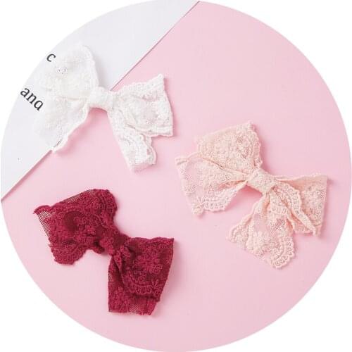 12 pcs/lot Baby Girls Hair Ties Vintage Bows Hair Clips For Girls Lace Fabric Nylon Headbands For School Girl Hair Accessories