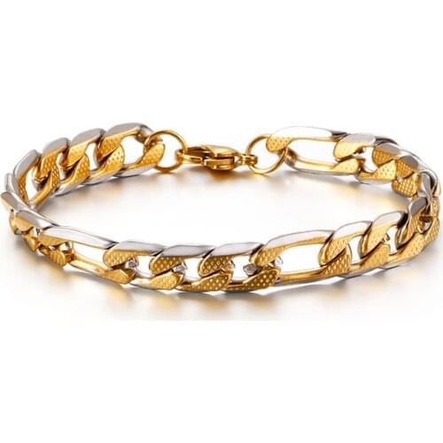 European Jewelry Supply Flat Chain Stainless Steel Gold Silver Contrast Bracelet Unisex Width 7mm 8mm 9.5mm