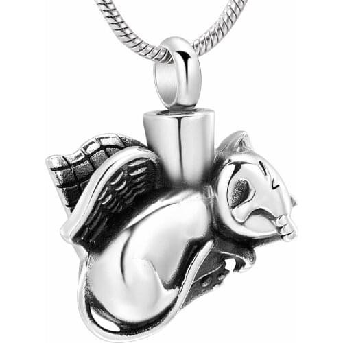 IJD10063 Sleeping Angel Wing Cat Memorial Pendant For Ashes - Loss Of Pet Stainless Steel Keepsake Cremation Urn Jewelry