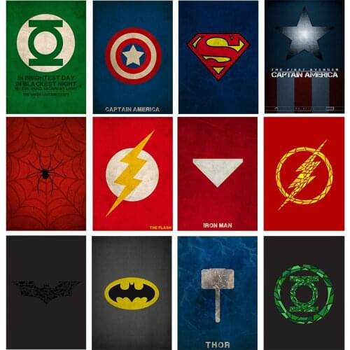 Marvel logo canvas painting superhero posters and minimalist prints printing mural pictures for childrens room home wall decor