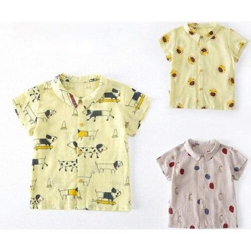 2021 Hot Sale Children Shirts Casual Cartoon Cotton Short-sleeved Boys Shirts 1-4 Years Pattern Decoration Baby Shirts Cardigan