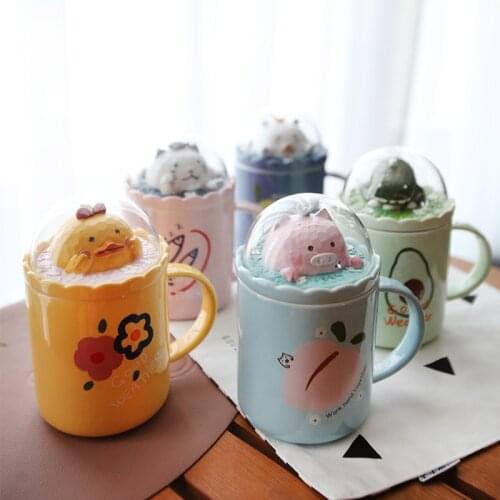 Micro Landscape Mug with Cover Girl Heart Lovely Breakfast Ceramic Water Cup Cartoon Household Creative Christmas Gift