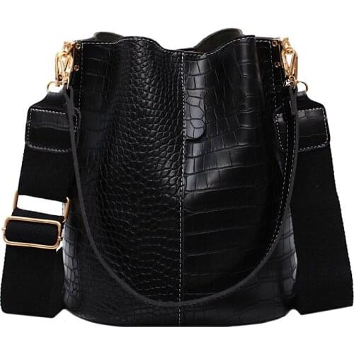 TTOU Women Bucket Bag Large Capacity Pu Leather Casual Buckle Purse Handbag Shoulder Crossbody Crocodile Retro Vintage Daypack