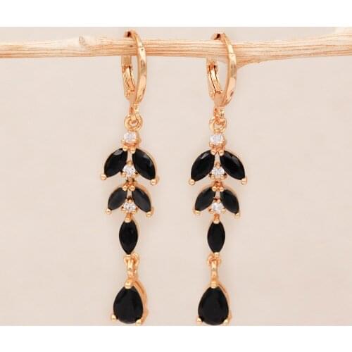 Trendy Gold Dangle Water Drop Leaf Earrings Cubic Zirconia Stone For Women Girls Eardrop Fashion Jewelry Accessories Wedding
