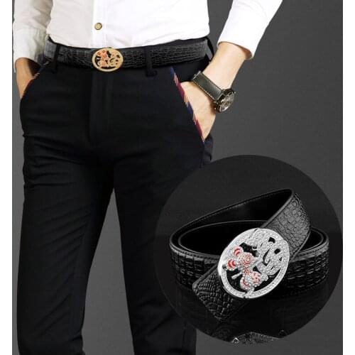 Fashion genuine leather luxury brand high quality Mouse Buckle Men Elegant Suit Belt High-end Gift ceinture homme waist belt