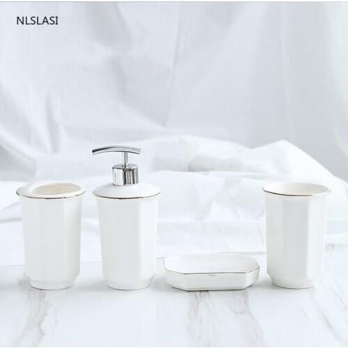 Four-piece Suit Phnom Penh Solid Color Ceramic Home Bathroom Accessories Emulsion Bottle Mouth Cup Toothbrush Suit Soap Dish